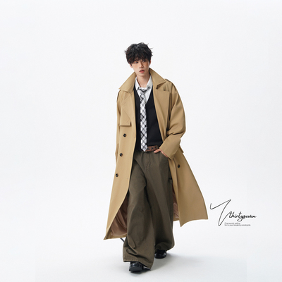 韩系氛围感卡其色风衣男