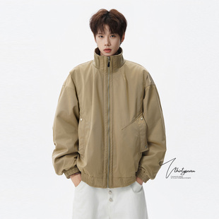 V37美式设计感复古立领飞行员夹克男冬高街vibe加厚保暖棉衣外套