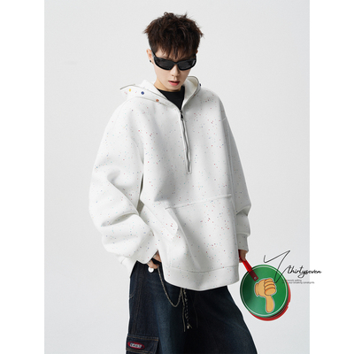 美式慵懒风彩色斑点连帽卫衣男