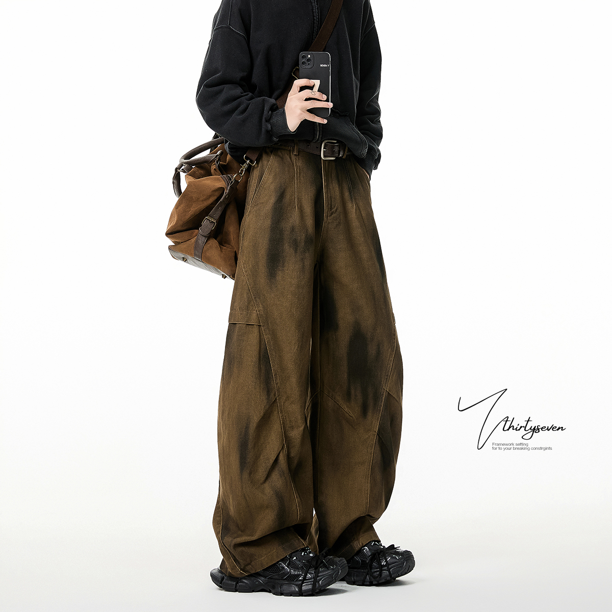 V37美式扎染做旧风裤子