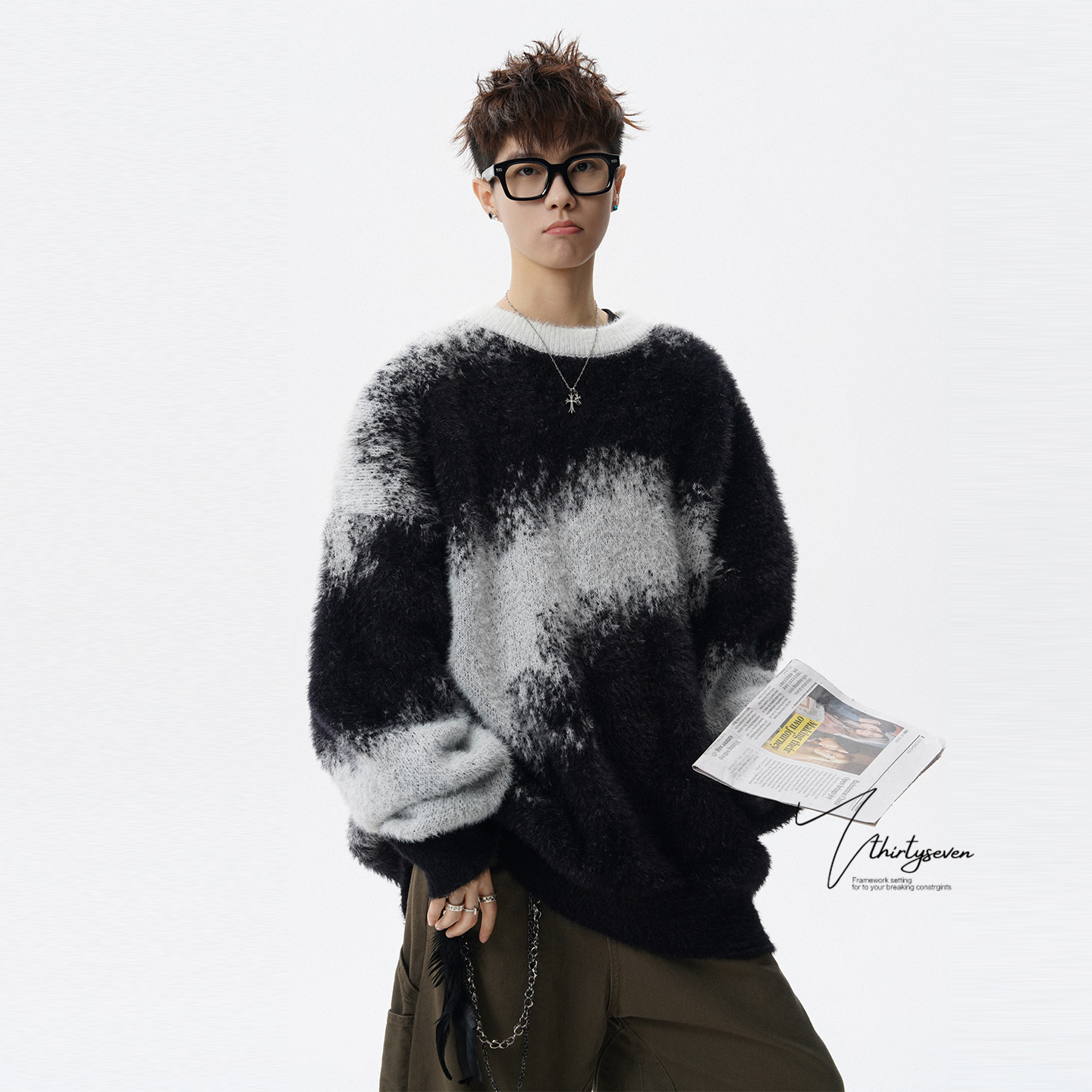 V37复古设计感撞色小众毛衣