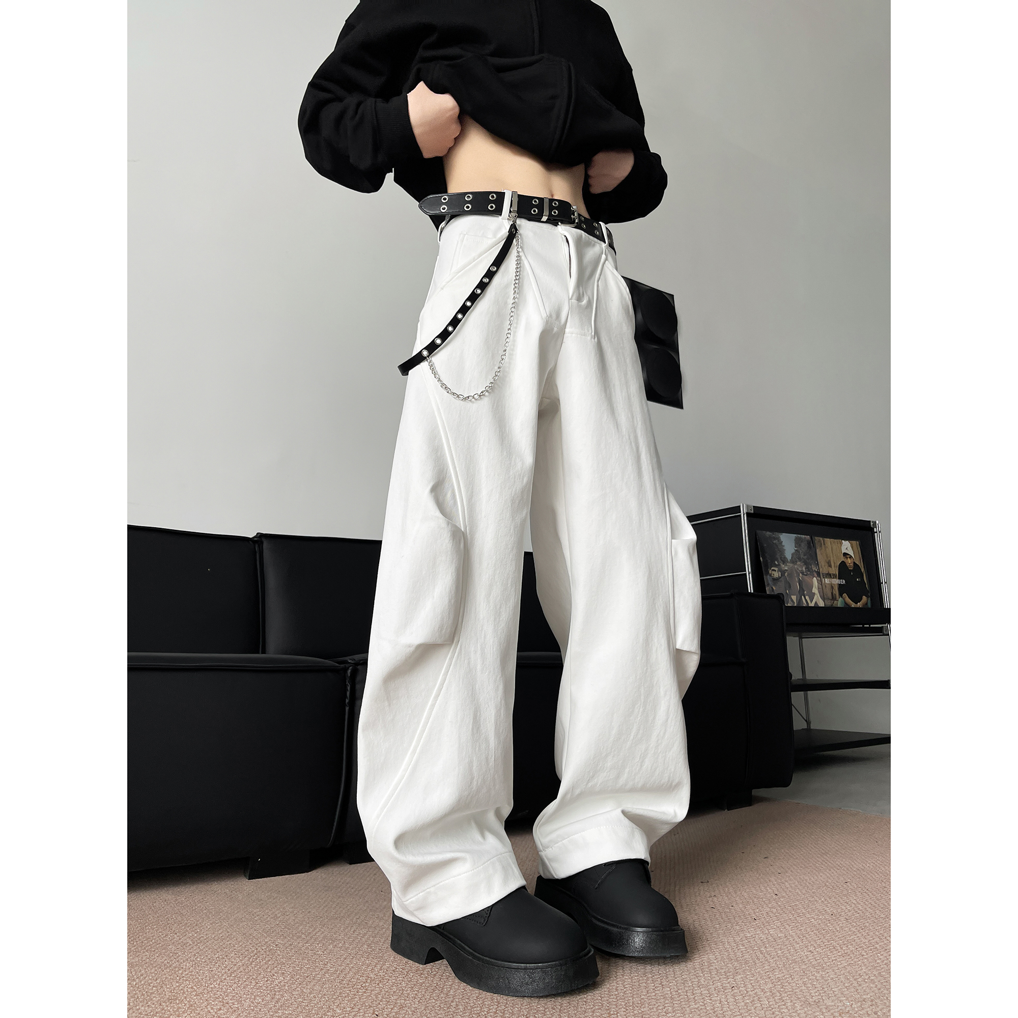 V37白色cleanfit裤子男