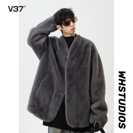 V37老钱风环保皮草水貂绒外套男冬季高级感皮毛一体加绒加厚棉衣