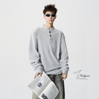 V37美式亨利领纽扣卫衣