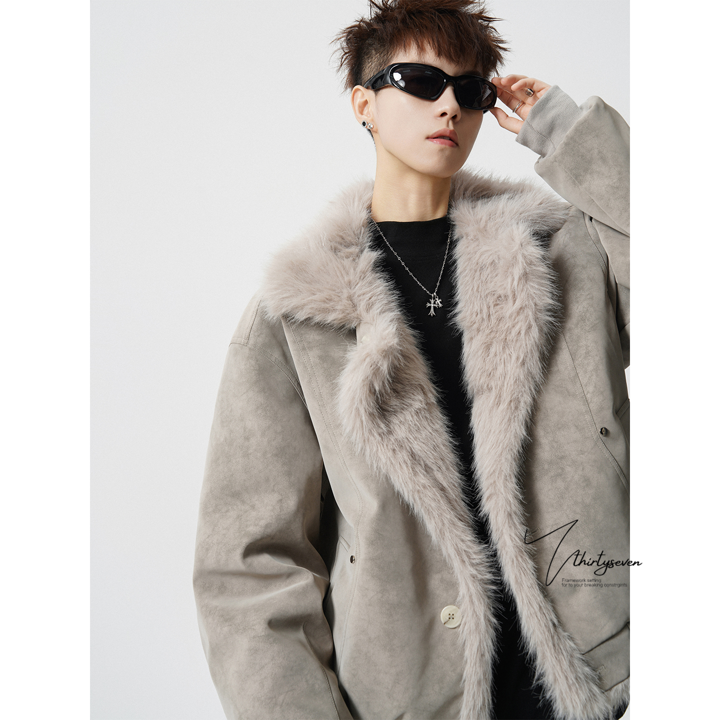 美式毛领座山雕扎染加厚棉衣男