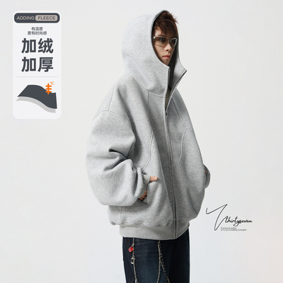 V37高街重磅连帽开衫卫衣男秋冬