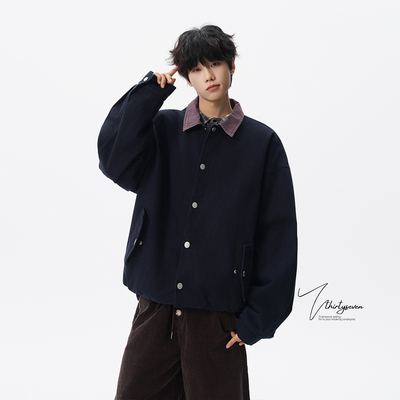 美式撞色翻领哈灵顿夹克