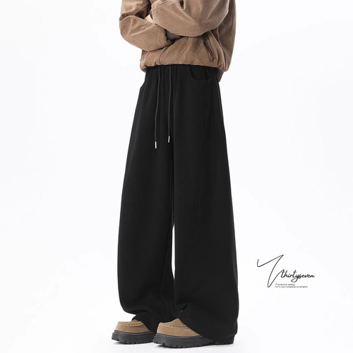 美式重磅宽松廓形毛呢卫裤男