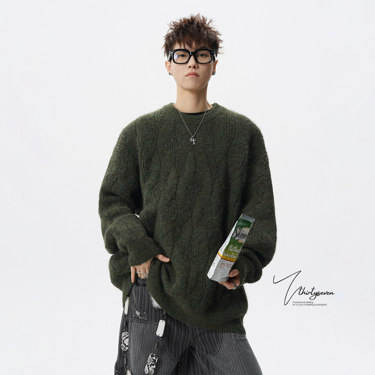 美式重磅马海毛肌理感圆领针织衫