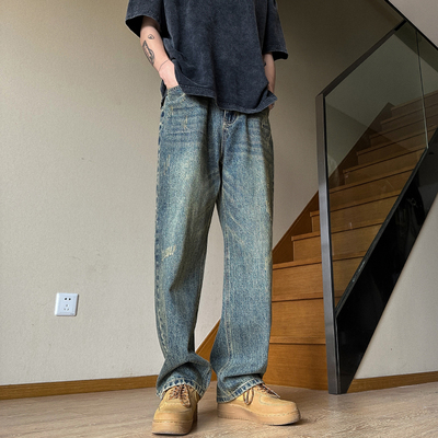 水洗做旧牛仔裤男款夏季