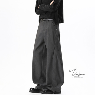 cleanfit灰色设计感通勤宽松西裤 男春季 廓形高级感阔腿裤 V37美式