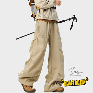 子 褶皱设计休闲伞兵裤 V37户外山系运动风加绒保暖冲锋裤 男冬美式