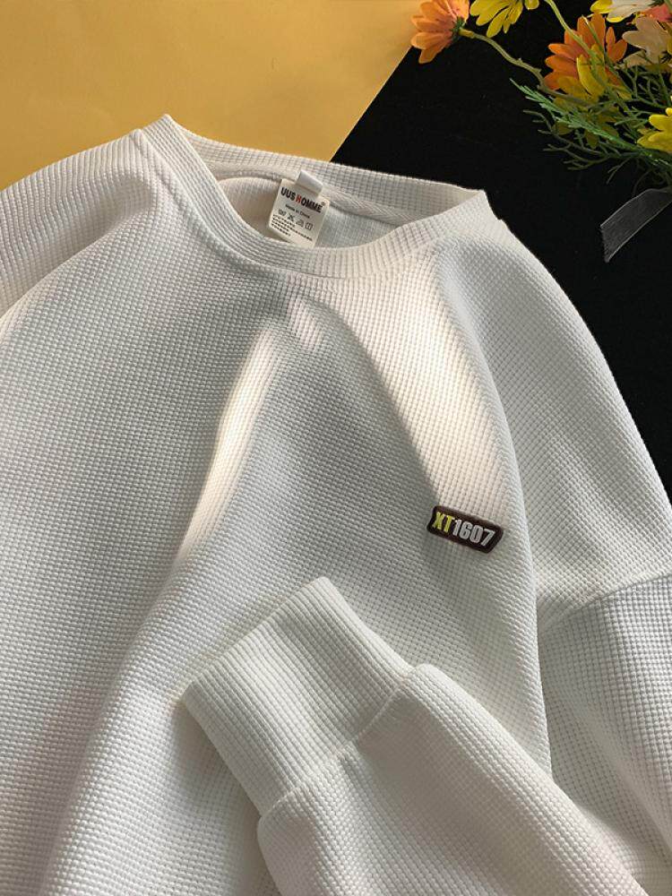 와플 라운드 넥 스웨트 셔츠 남성 가을 겨울 플러스 벨벳 2024 새로운 느슨한 트렌디 브랜드 헤비 바닥 셔츠 탑 재킷