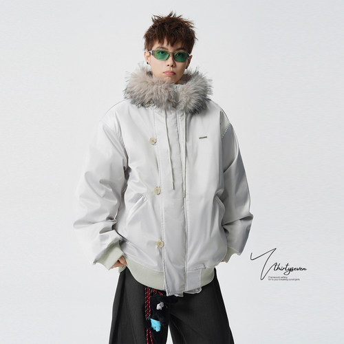 美式高街大毛领连帽棉衣