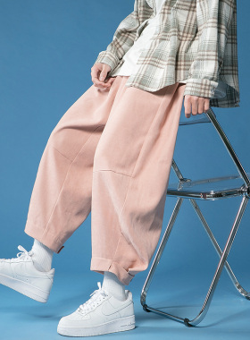 美式高街垂感休闲裤男春季直筒宽松潮流阔腿裤百搭港味束脚九分裤