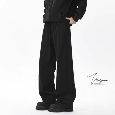 美式重磅黑色直筒卫裤