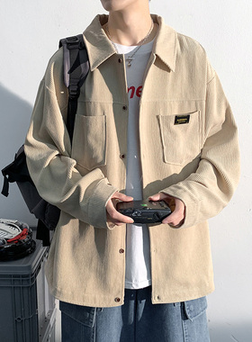 灯芯绒长袖衬衫外套男春季高街美式休闲翻领衬衣潮牌百搭工装夹克