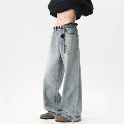 复古做旧水洗宽松阔腿长裤