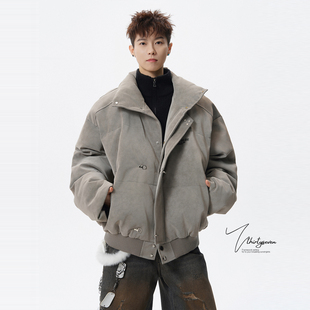 高街vibe宽松百搭情侣面包服外套 棉衣男冬季 V37美式 复古立领短款