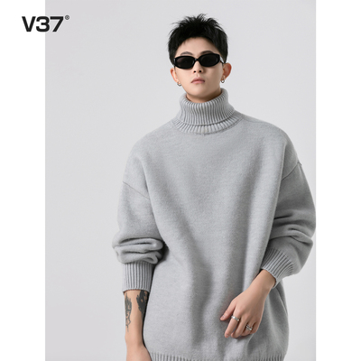 高街慵懒风高领毛衣男