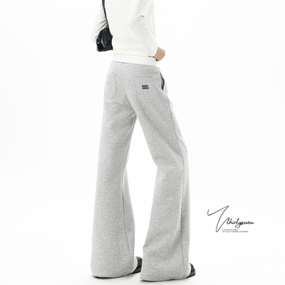 美式松弛感双腰头拼色微喇卫裤男