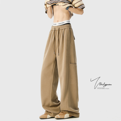 V37卡其色直筒裤子男202