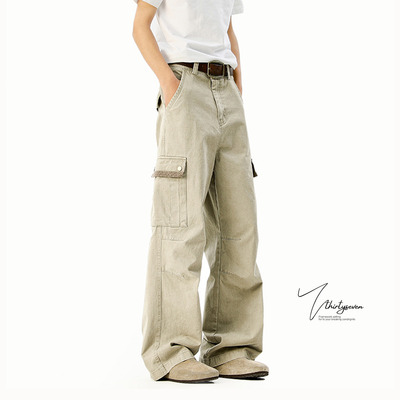 V37卡其色水洗裤子男士202