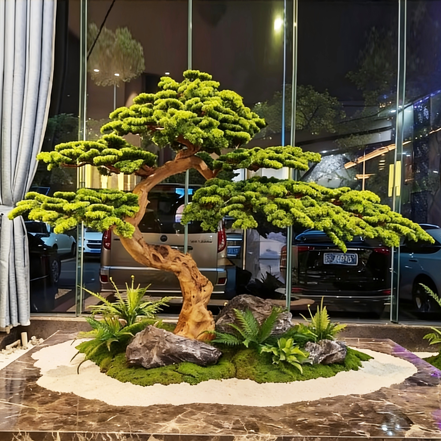 高端会所景观装饰大型落地雕刻松