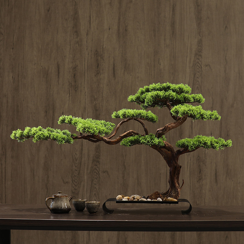 仿真迎客松中式造景玄关桌面摆件