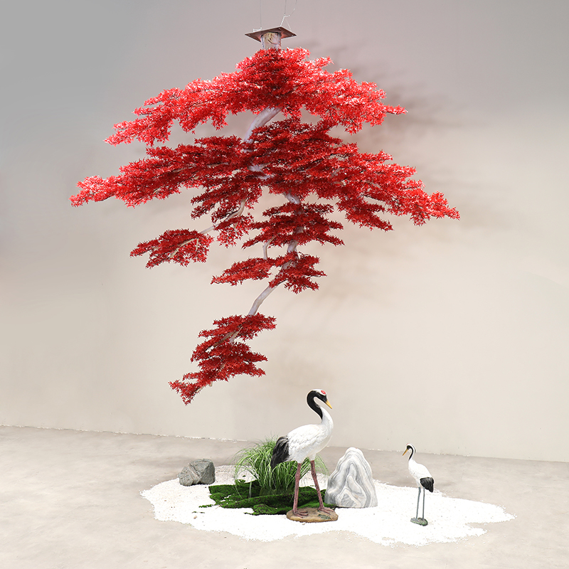 仿真悬挂红色枫树松树迎客松鸡爪槭壁挂酒店商场展厅吊挂装饰摆件