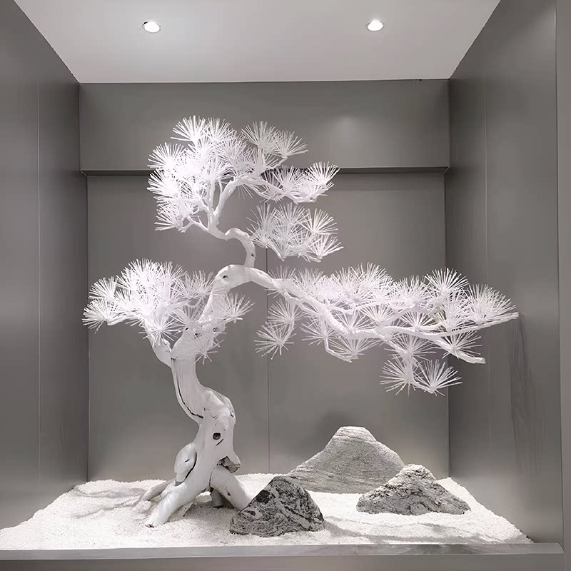 高端纯手工雕刻白色松树迎客松