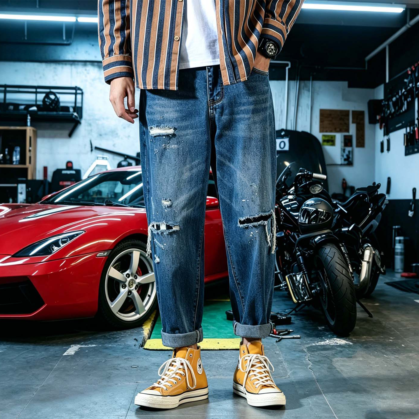 美式男生水洗宽松破洞牛仔裤男款街头痞帅轻奢裤撕裂乞丐奢潮制造