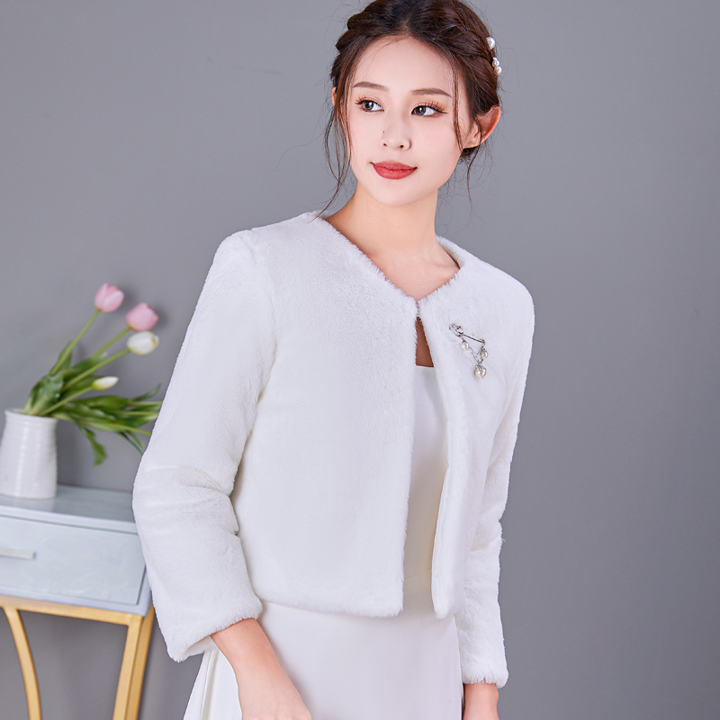 新娘婚纱披肩女秋冬季伴娘结婚礼服外套白色旗袍外搭斗篷长袖披风