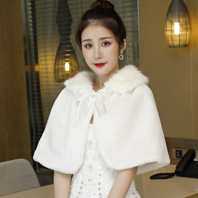 婚纱披肩冬季新娘结婚小外套敬酒礼服伴娘白色保暖旗袍毛斗篷婚庆