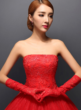 婚纱手套长款红色新娘礼服短款旗袍秀禾服配件蕾丝结婚秋冬季包指