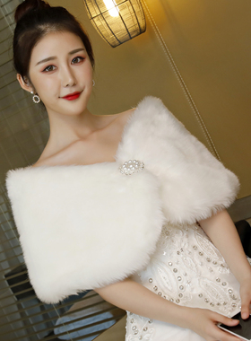结婚礼服旗袍伴娘白色斗篷外披