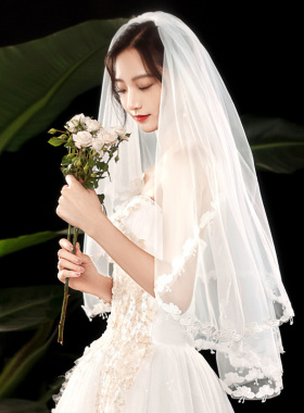 新娘婚纱头纱白色结婚主题甜美