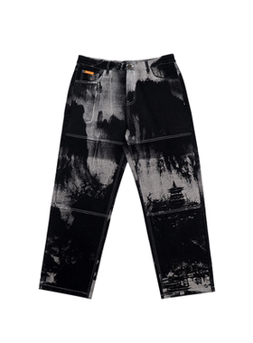 AVENUE&SON大道之子2024秋冬滑板直筒阔腿水洗山水画牛仔裤