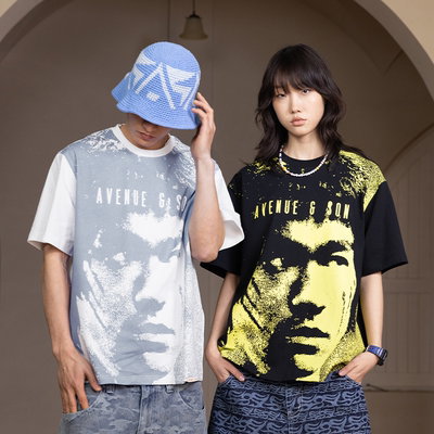 AVENUESON大道之子2025致敬李小龙头像满印纯棉双色短袖T恤