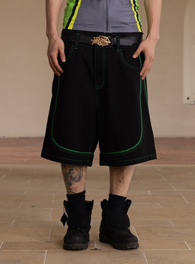 AVENUESON大道之子2025双色明线撞色牛仔短裤