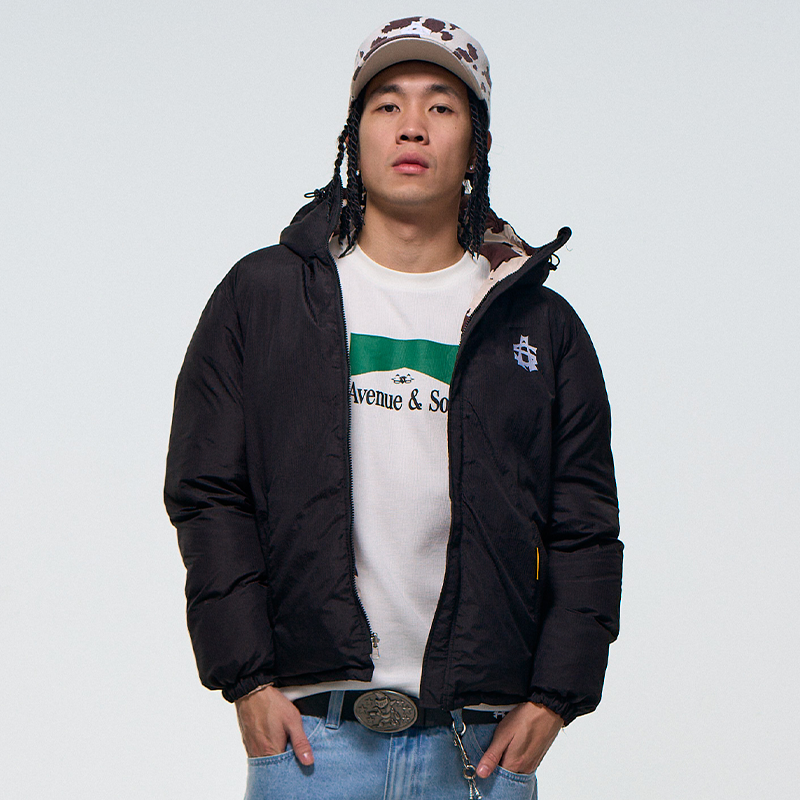 AVENUESON大道之子2025秋冬奶牛黑蓝豹纹双面穿3M反光LOGO棉服