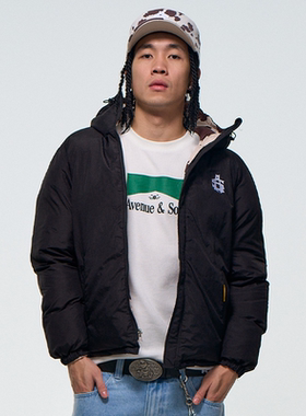 AVENUESON大道之子2025秋冬奶牛黑蓝豹纹双面穿3M新雪丽棉服