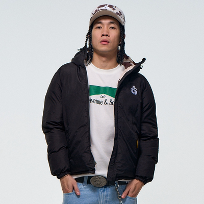 AVENUESON大道之子2025秋冬奶牛黑蓝豹纹双面穿3M新雪丽棉服