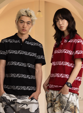 AVENUESON大道之子2025双色条纹满印光谱纯棉短袖polo衫