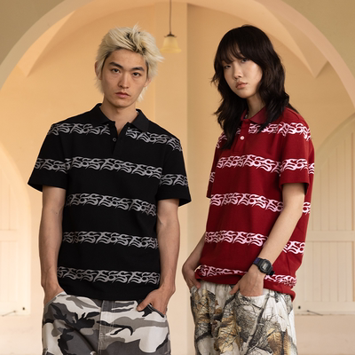 AVENUESON大道之子2025双色条纹满印光谱纯棉短袖polo衫