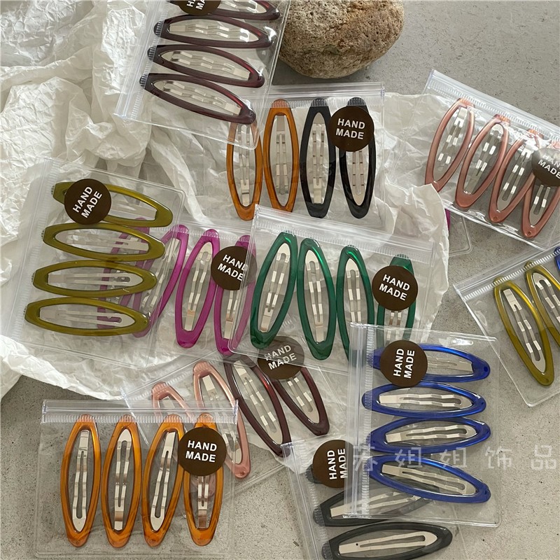 韩版质感彩色滴油椭圆发夹刘海夹