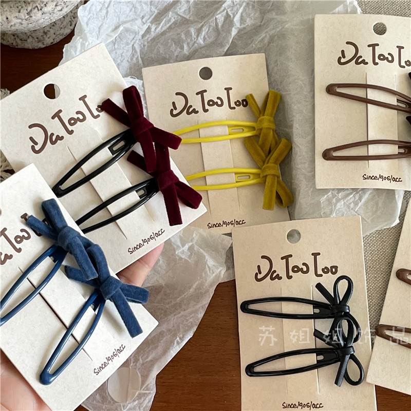 韩版质感彩色丝绒蝴蝶结发夹BB夹