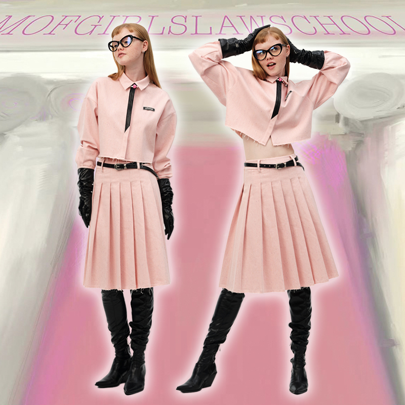 牛仔套装甜美俏皮粉色牛仔两件套