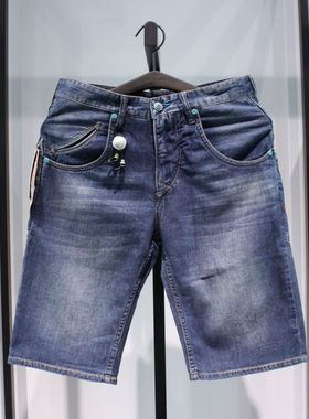 SELECTED斯莱德夏季日常水洗深蓝色纯棉修身休闲牛仔短裤五分裤