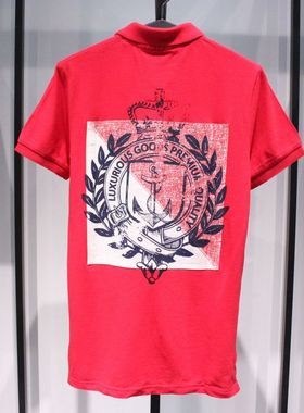 SELECTED思莱德休闲徽章个性船锚旅游男纯棉红色短袖半袖polo衫